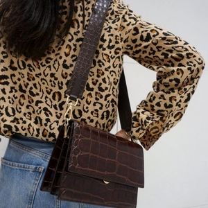 Mini Flap Bag Burgundy Brown Croc - JW PEI